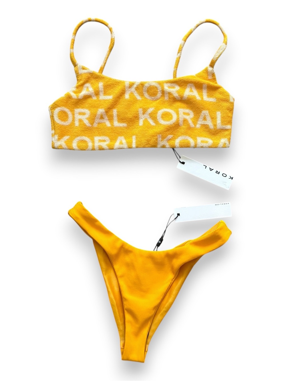 Koral Mango Gia Logo Bikini Set NWT Size XS Reversible Summer Beach Vacation
